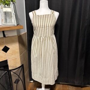 Everlane Organic Cotton Striped Midi Dress Sleeveless Tan Cream XXS
